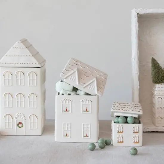 Hello Honey® White & Gold Hand-Painted Stoneware House Cookie Jar {3}