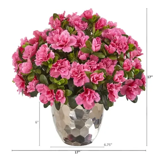 17" Pink Azalea in Silver Planter {3}