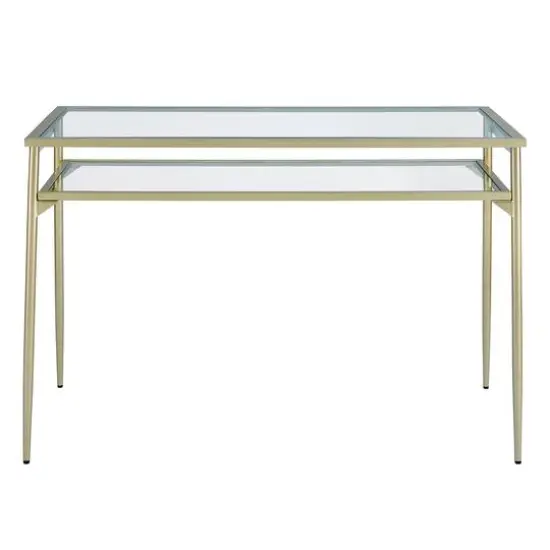 Walker Edison 48" Gold Two Tier Glass & Metal Desk {3}