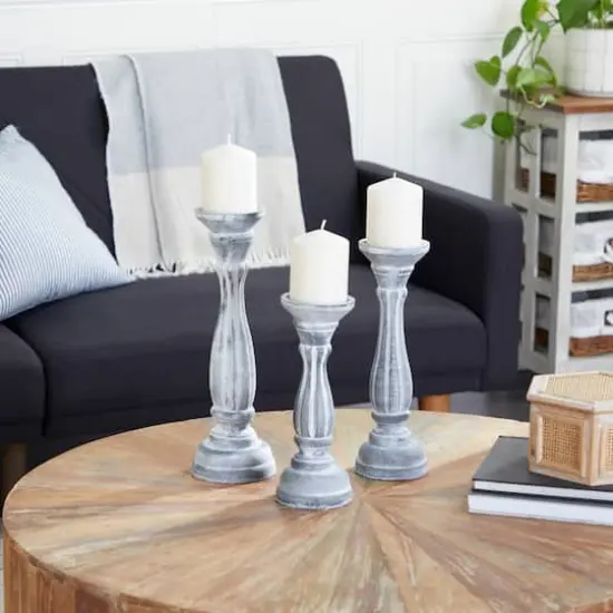 White Distressed Wood Traditional Candle Holder Set, 3ct. {7}