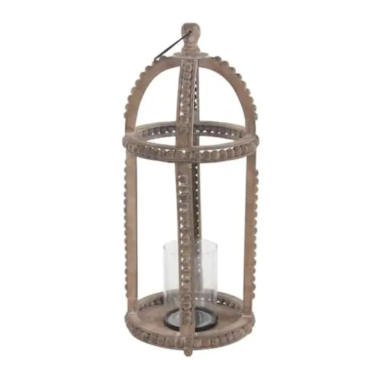 29" Brown Recycled Wood Natural Candle Holder Lantern {4}