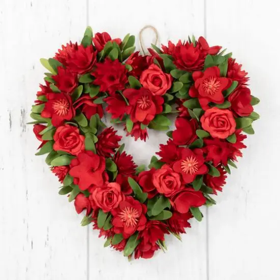 15" Red Mixed Floral Artificial Valentine's Day Heart Wreath {6}