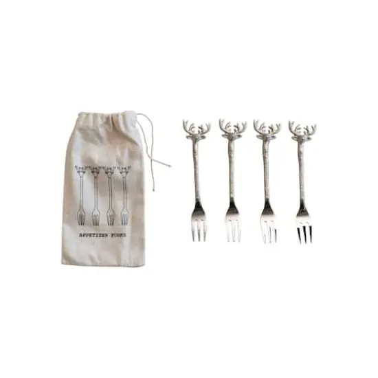 Hello Honey&reg; 5.5" Nickel Finish Reindeer Handle Appetizer Forks {1}