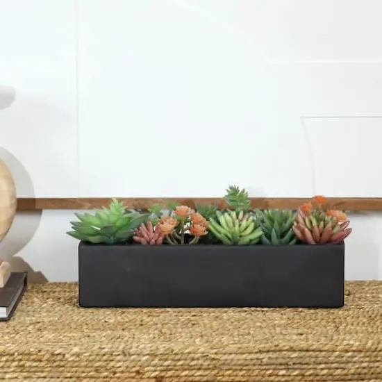 13" Green Faux Succulent in Black Rectangular Planter {3}