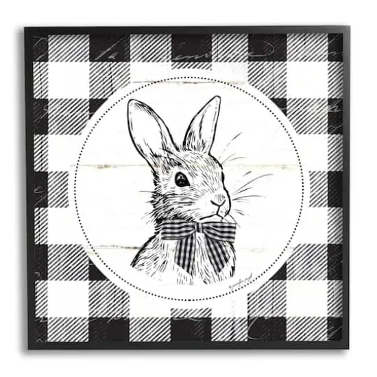 Stupell Industries Detailed Easter Bunny Drawing Spring Plaid Border Framed Giclee Art Black {1}