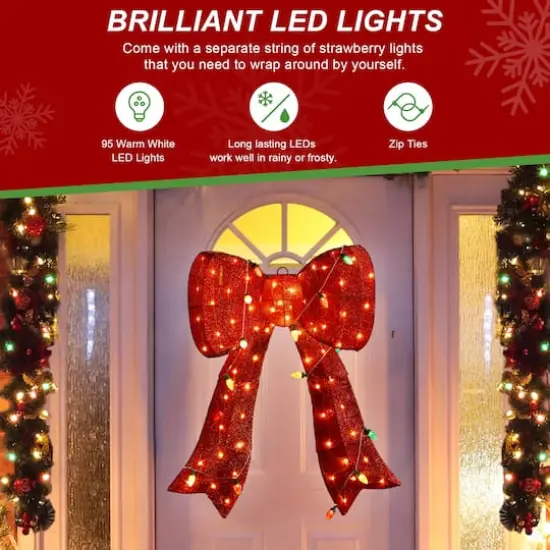 Glitzhome&reg; 35.75"H Lighted Christmas 3D Fabric Bow Outdoor Decor {3}