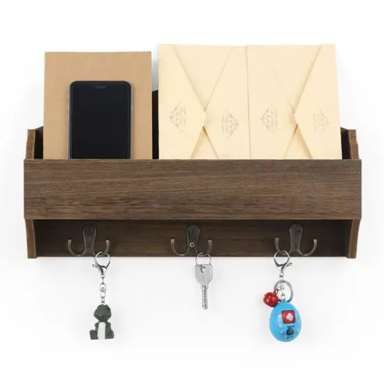 NEX&trade; Wooden Wall-Mounted Mail Sorter Hanging Rack with 3 Double Key Hooks {1}