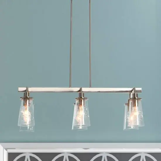Hello Honey&reg; Robert Stevenson Lighting Jameson Metal & Seedy Glass 6-Light Linear Chandelier Brushed Nickel {3}