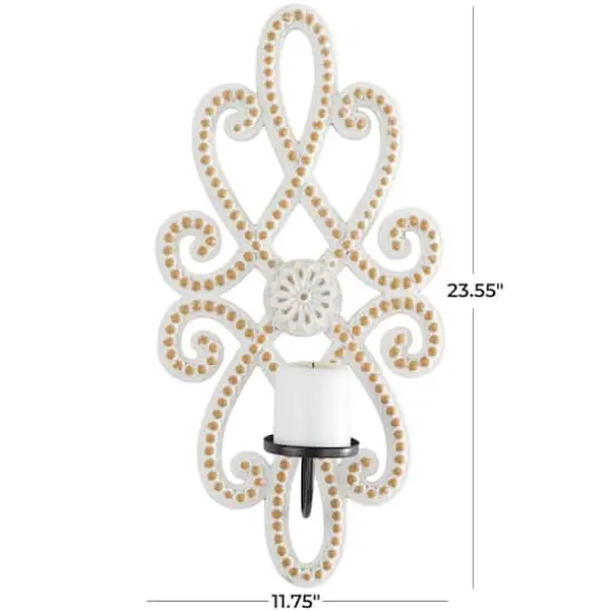 24" White Wood Beaded Pillar Scroll Wall Sconce {6}