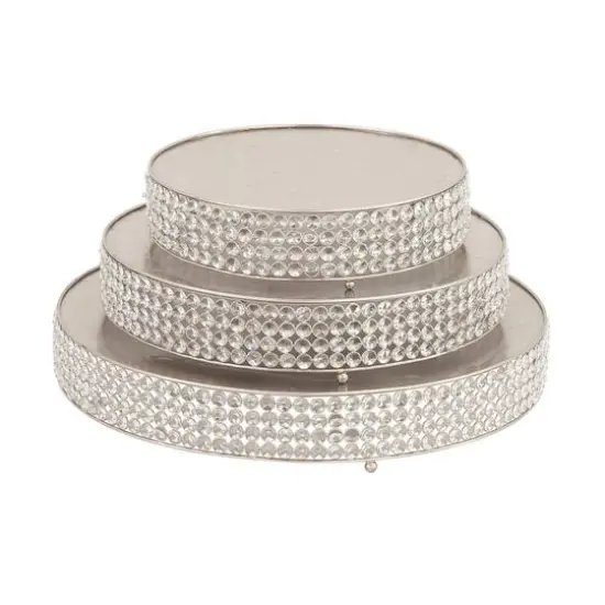 Glam Round Silver Metal and Glass Bead Cake Stand, Set of 3, 3" {1}