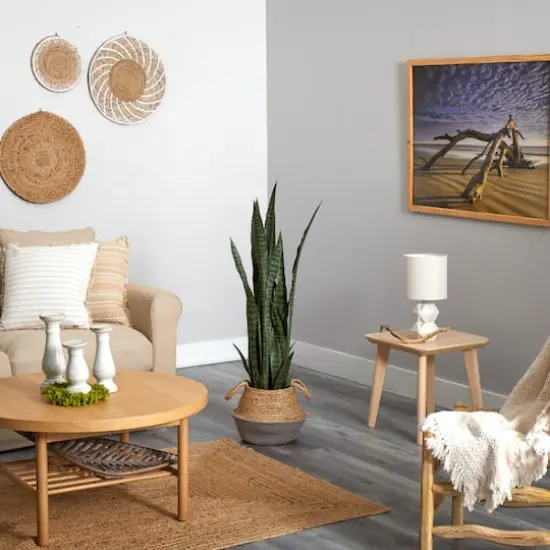 46" Sansevieria Artificial Plant in Boho Chic Handmade Cotton & Jute Gray Woven Planter {5}