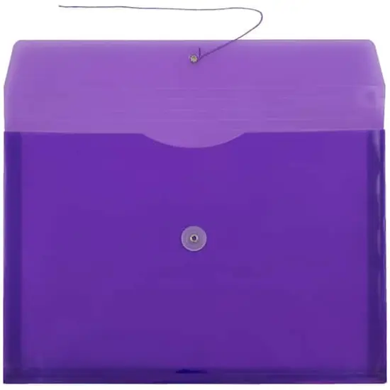 JAM Paper 9.75" x 14.5" Button & String Tie Closure Plastic Envelopes, 12ct. Purple {4}