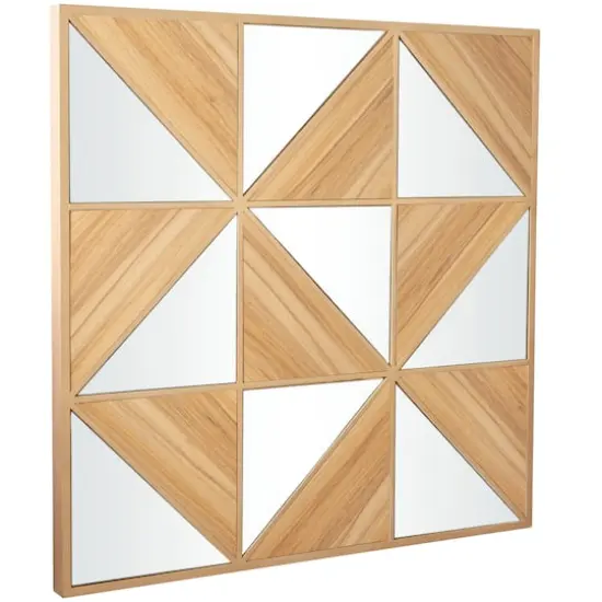 Light Brown Wood Triangle Mirrored Geometric Wall Decor 36" x 2" x 36" {3}