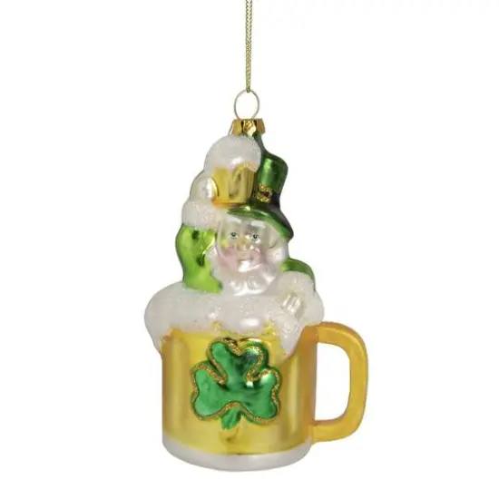 5" Luck of the Irish Leprechaun and Gold Beer Mug Glass Ornament {7}