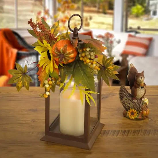 14" Harvest Lantern Decoration with LED Candle {3}