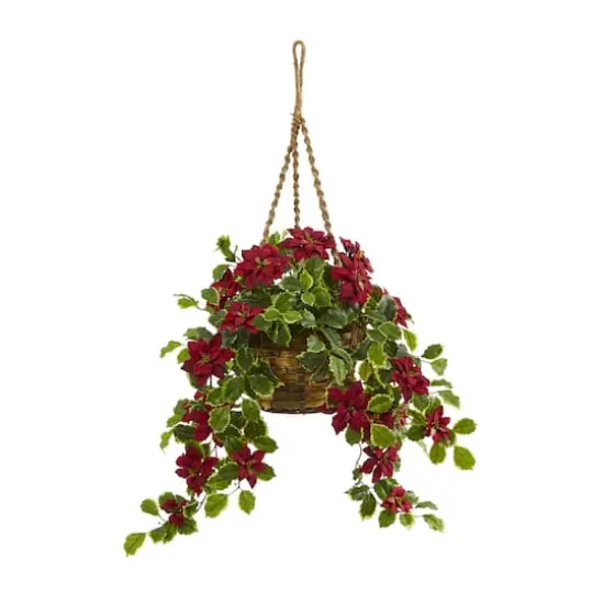 3.5ft. Real Touch Poinsettia and Variegated Holly Artificial Plant in Hanging Basket {1}