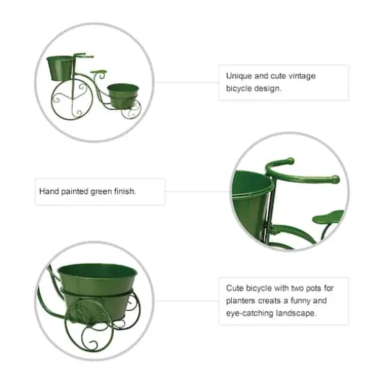 Glitzhome&reg; 21.5'' Green Metal Bicycle Plant Stand {8}