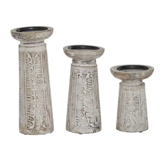White Mango Wood Natural Candle Holder Set {3}