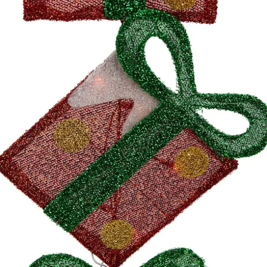 43" Lighted Red Polka Dot Tinsel Stacked Flat Gift Box Yard Art Decoration {7}