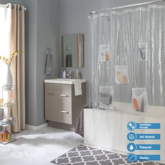 Bath Bliss Heavyweight PEVA Shower Liner with 5 Mesh Pockets {4}