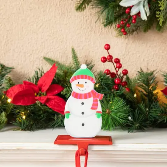 Glitzhome&reg; 6.5" Christmas Santa & Snowman Stocking Holder Set {4}