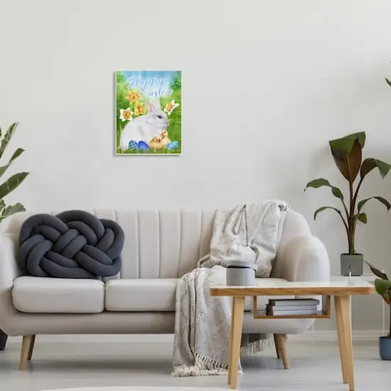 Stupell Industries Happy Easter Spring Bunny Rabbit Phrase Baby Chicks Wall Plaque Art {3}