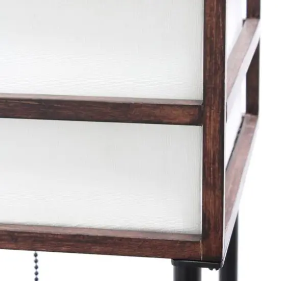 Lalia Home Metal Floor Lamp with Storage Shelves and Linen Shade Black Shelves and Brown Wood {8}