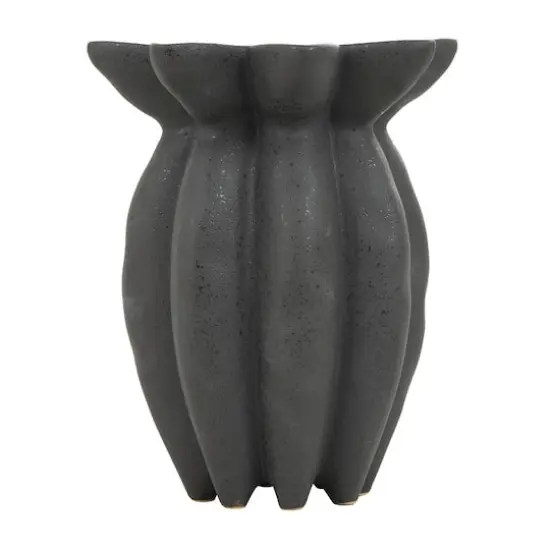 12" Black Ceramic Speckle Textured Vase with Tulip Style Opening {3}