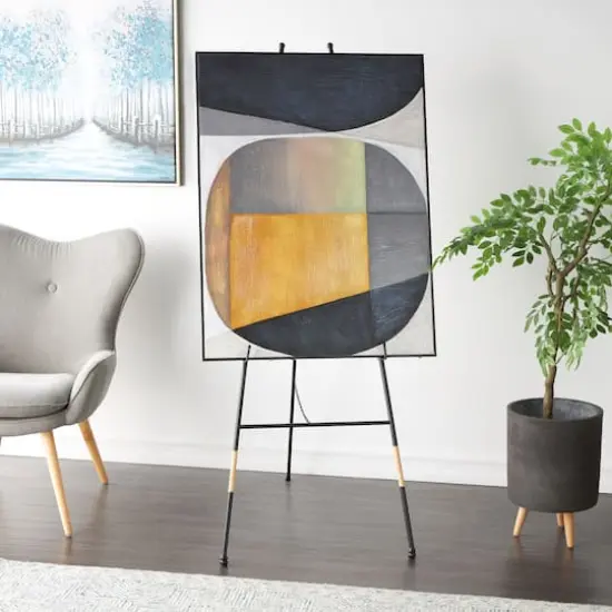 64" Black Metal Slim Foldable 2-Tier Easel with Wrapped Rattan Accents {3}