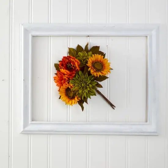 16" Orange Peony, Green Dahlia & Yellow Sunflower Bush, 2ct. {4}