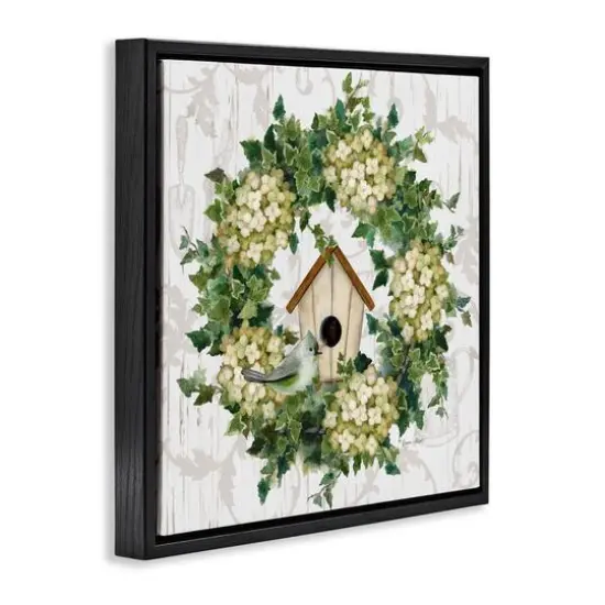 Stupell Industries Spring Birdhouse Wreath Floater Framed Art Black {4}