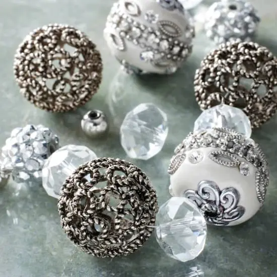 Vintage Shimmer White & Silver Metal Round Beads by Bead Landing&trade; {3}