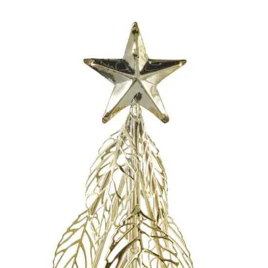 Gold Metal Layered Cutout Leaf Christmas Tree Sculpture Set {5}