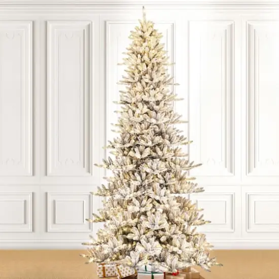 11ft. Pre-Lit Flocked Fir Artificial Christmas Tree, Warm White Lights {4}