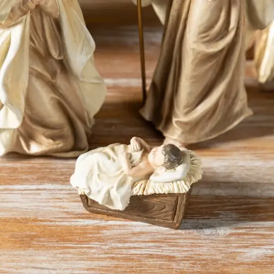 Glitzhome&reg; 5-Piece Gold Resin Holy Family with Christmas Trees Set {7}
