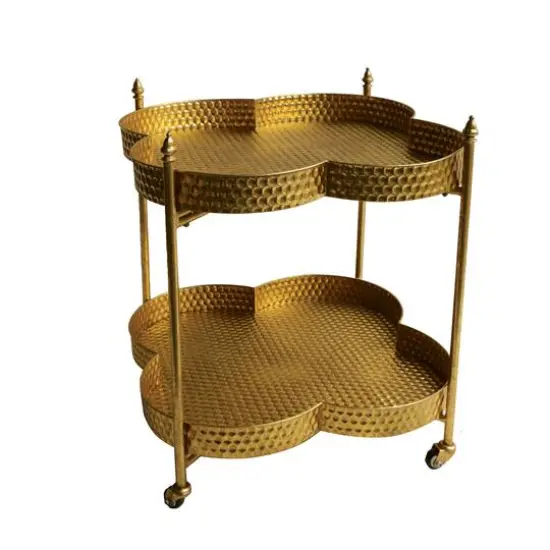 Hello Honey&reg; 28.5" 2-Tier Clover Shaped Metal Bar Cart on Caster Wheels Gold {4}