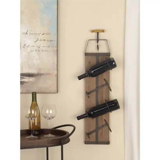 32" Brown Wood Industrial Wine Rack {9}