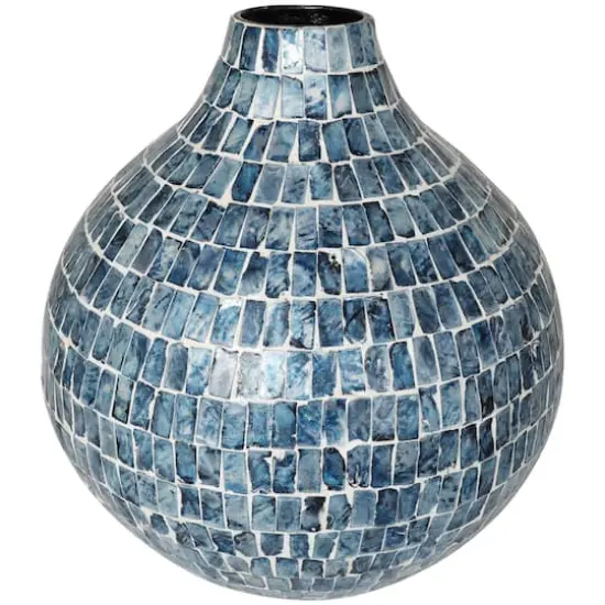 14" Blue Mother of Pearl Handmade Mosaic Inspired Vase {3}