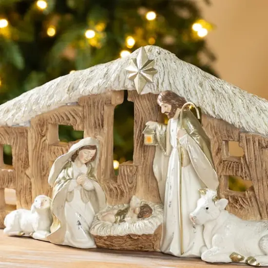 Glitzhome&reg; 11.75" Resin "BELIEVE" Holy Family Figurine {5}