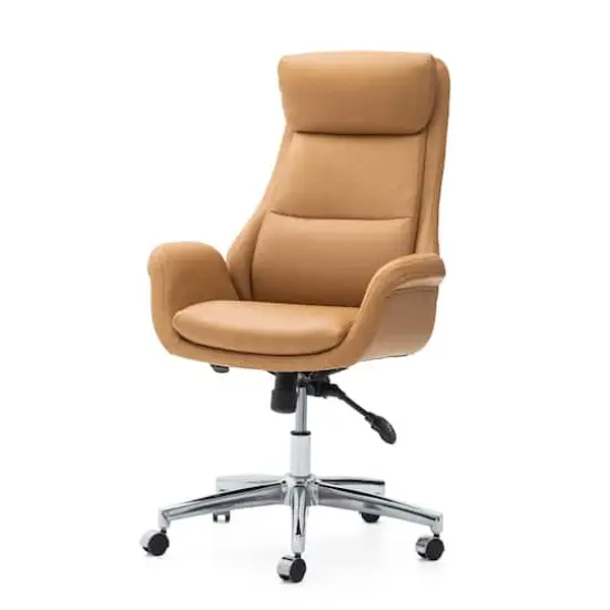 Glitzhome&reg; Mid-Century Modern Faux Leather Adjustable High Back Swivel Office Chair Camel {1}