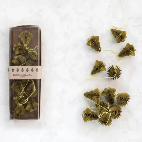 Hello Honey&reg; 6ft. Green & Gold Glitter Handmade Recycled Paper Honeycomb Tree Garland {3}