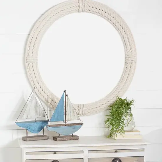 Set of 2 Blue Metal Coastal Sail Boat Sculpture, 17", 16" {10}