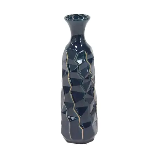 Tall Blue Stoneware Modern Vase {3}