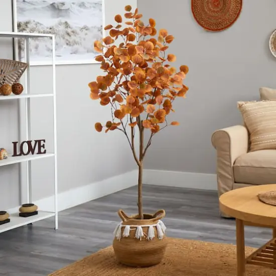 5ft. Artificial Autumn Eucalyptus Tree with Basket {3}