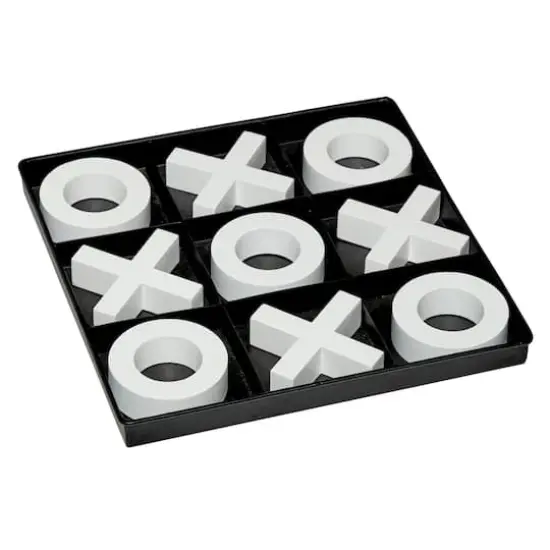 Black & White Wood & Metal Tic-Tac-Toe Modern Game Set {1}