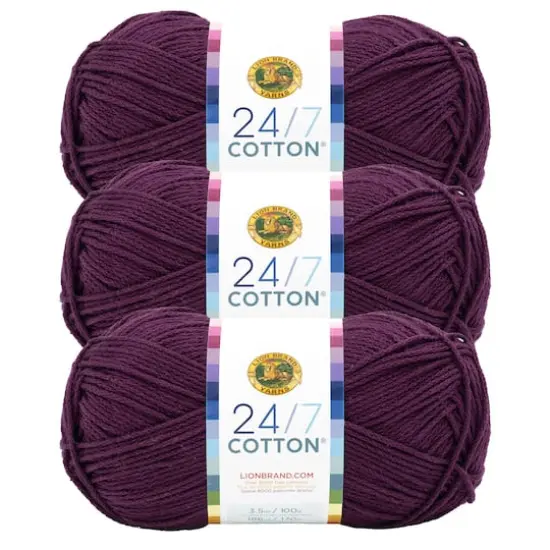 3 Pack Lion Brand&reg; 24/7 Cotton&reg; Yarn Eggplant {1}