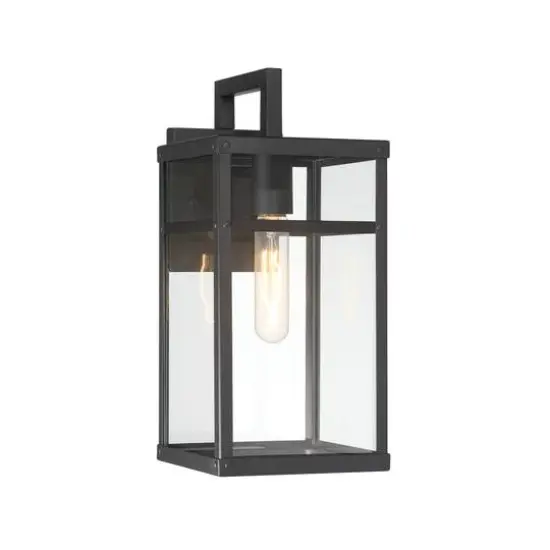 Hello Honey&reg; Blake Black Modern Metal & Clear Glass Paneled Wall Mounted Outdoor Light {6}