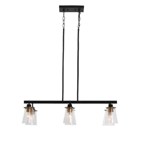 Hello Honey&reg; Robert Stevenson Lighting Jameson Metal & Seedy Glass 6-Light Linear Chandelier Matte Black {4}