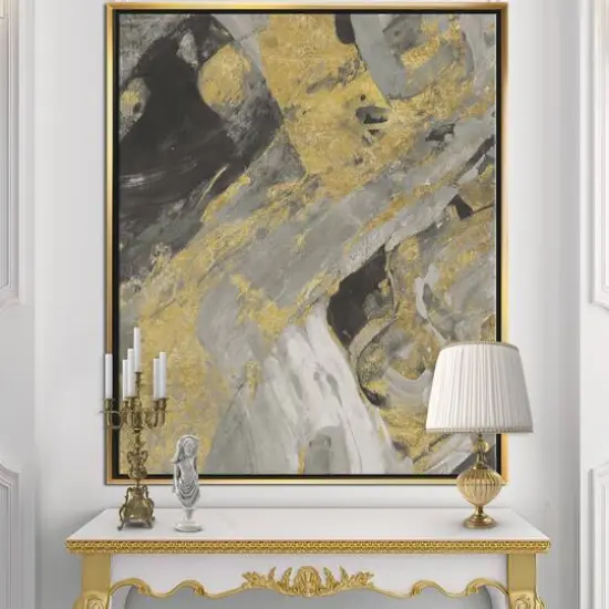 Designart - Marble Gold and Black - Modern & Contemporary Canvas in Gold Frame {3}