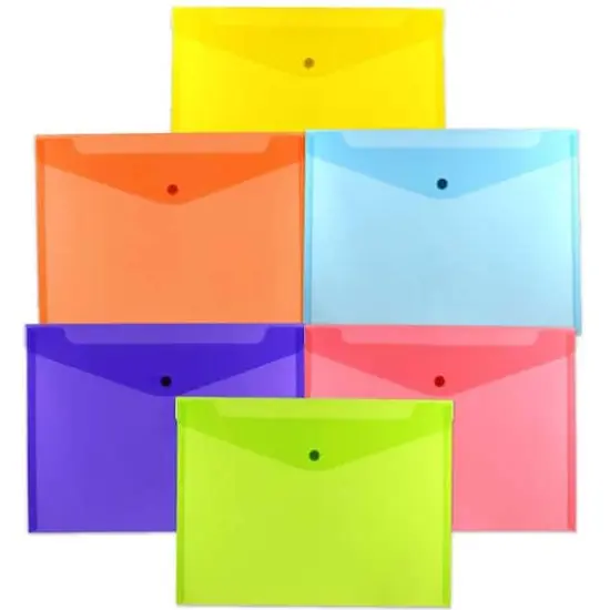 JAM Paper 9.75" x 13" Assorted Plastic Snap Close Booklet Envelopes, 12ct. {1}